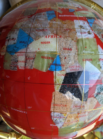 Unique Art 13-Inch Tall Table Top Red Ocean Gemstone World Globe With Gold 4 Leg Stand