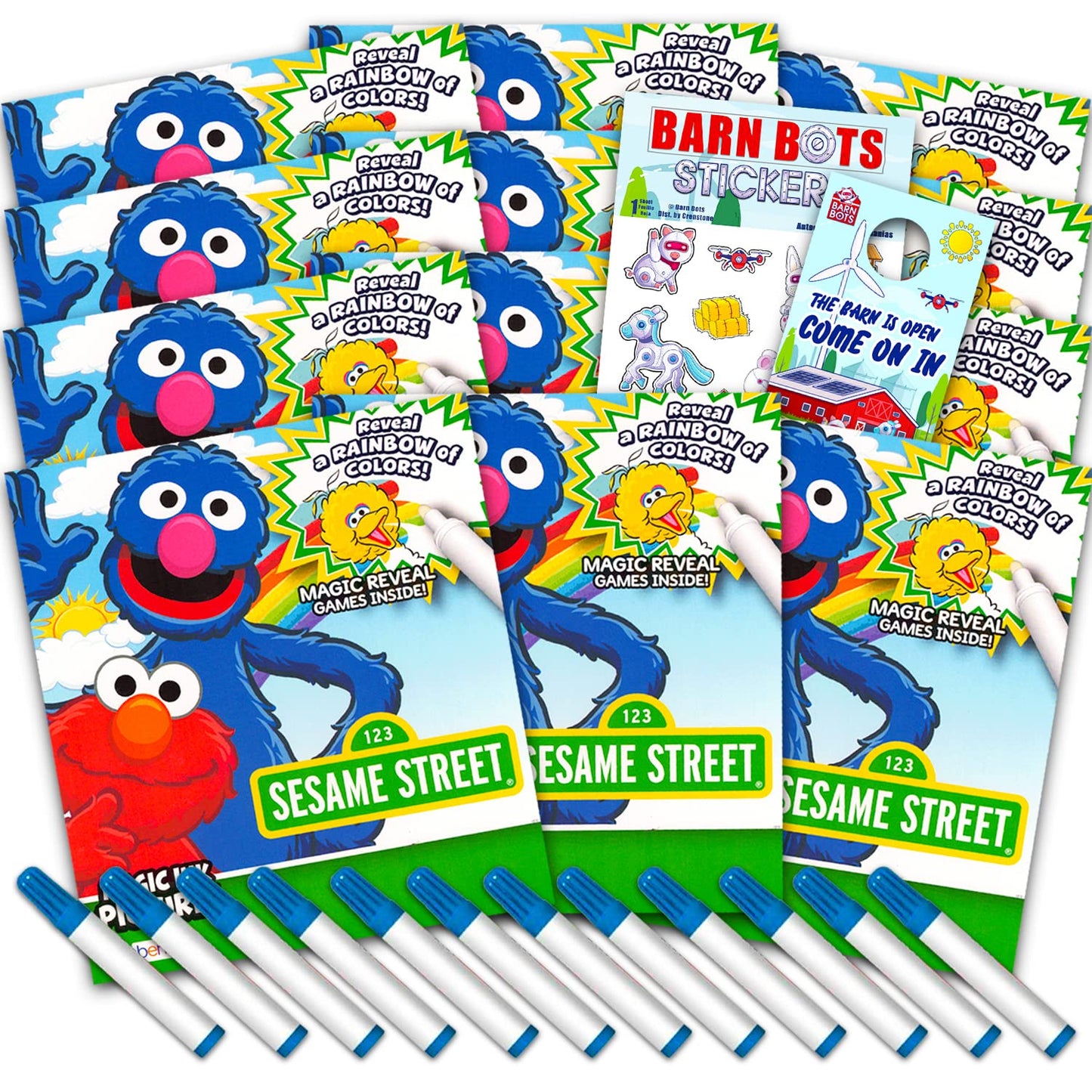 Sesame Street Imagine Ink Coloring Book Set for Girls Boys - 12 Pack No Mess Coloring Books with Stickers, More (Elmo Sesame Str