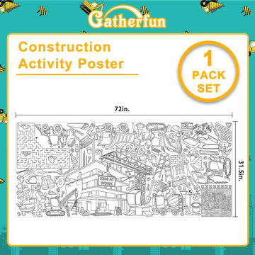Gatherfun Construction Party Giant Coloring Poster - 31.5X 72 Inches - Versatile Classroom Wall D  Cor & Birthday Activity - Con