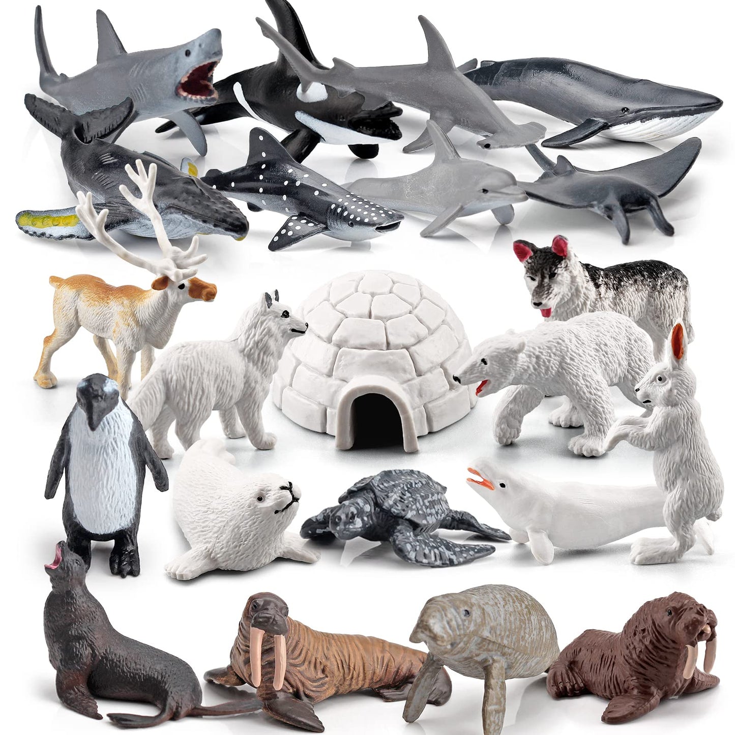 Lc Joycre Arctic Animals Mini Sea Creatures Toys Set - 22Pcs Figurines For Toddlers - Sharks, Sea Turtle & More - Bulk Kids Birt