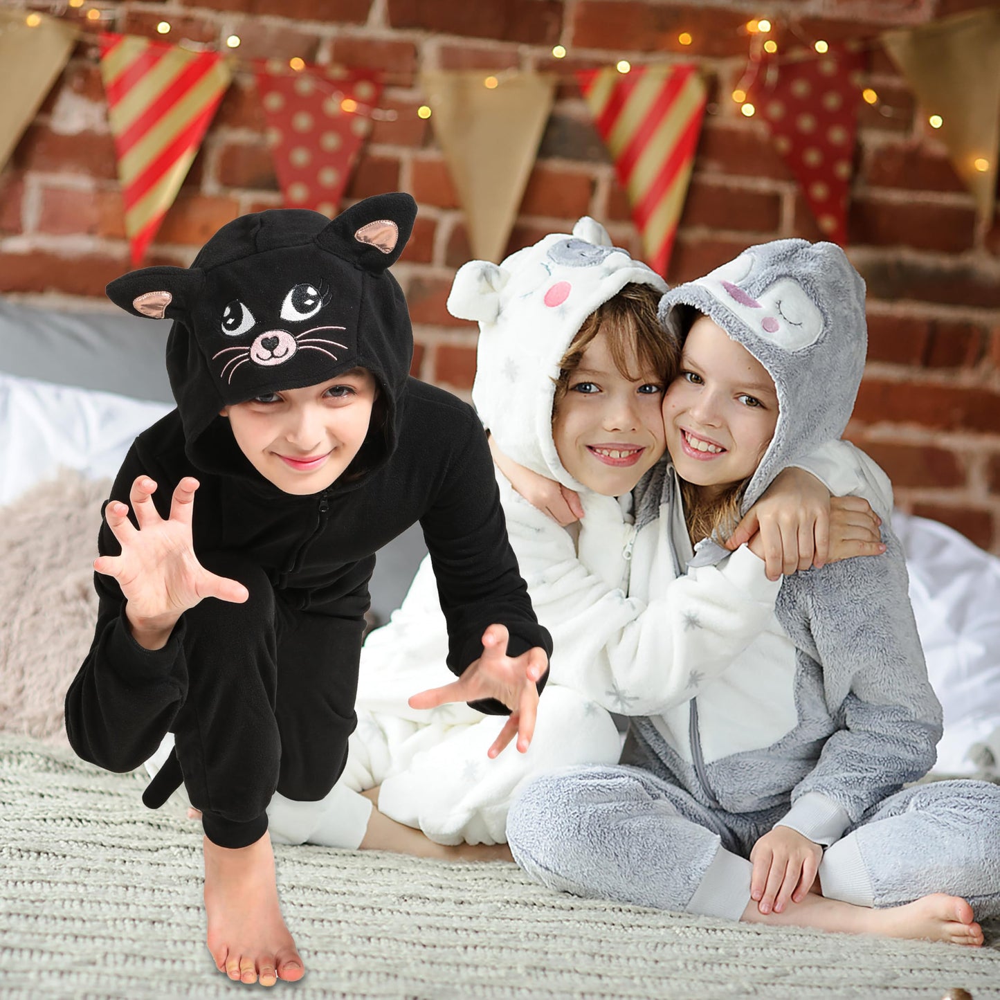 Rabtero Kids Cat Costume, Girls Black Cat Costume, Halloween Costume Black Cat Onesie For Kids, Cat Costume For Girls, Halloween Christmas Cosplay Costume Animal Pajamas For Kids 4-6