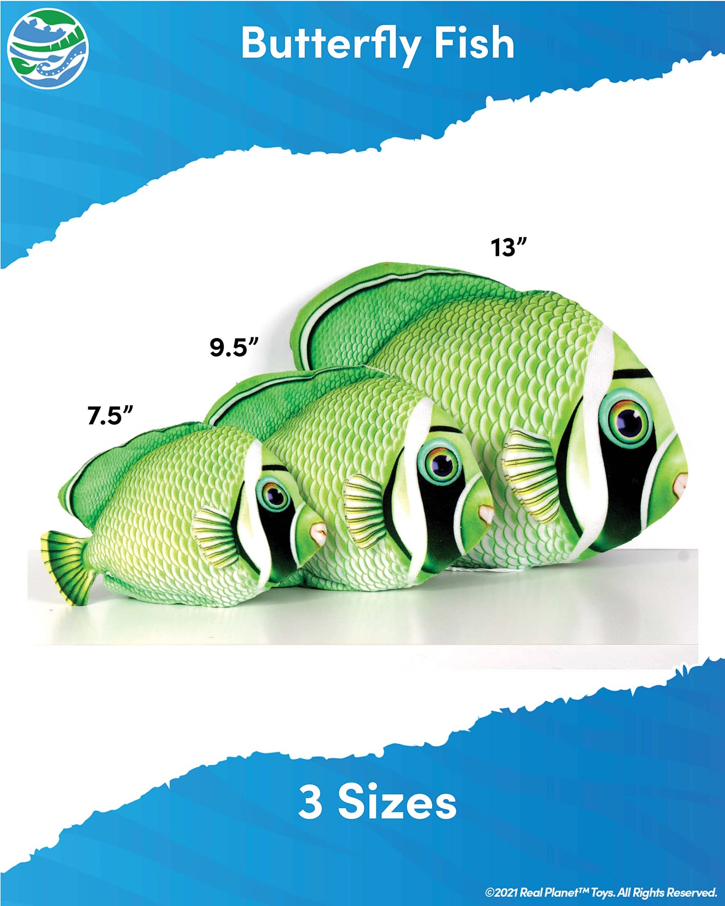 Real Planet Sea Life Plush - Soft Stuffed Animal Gift For Kids All Ages, Sea Ocean Fishing Plushie, Christmas Birthday Gifts (Green Butterfly Fish, 13') (7.5' Long)