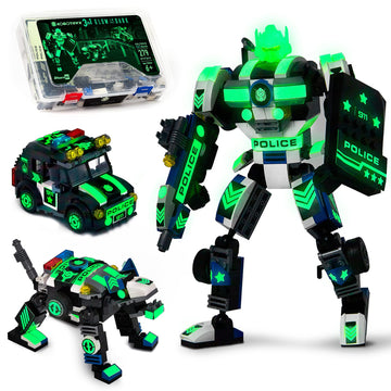 Jitterygit Robot Police Mech Glow In The Dark Toy Cop Gift, Swat Action Figure Buildable Stem Building Superheroes Soldier - Cool Present For Boys, Girls, Kids, Children Ages 6 7 8 9 10 Year Olds