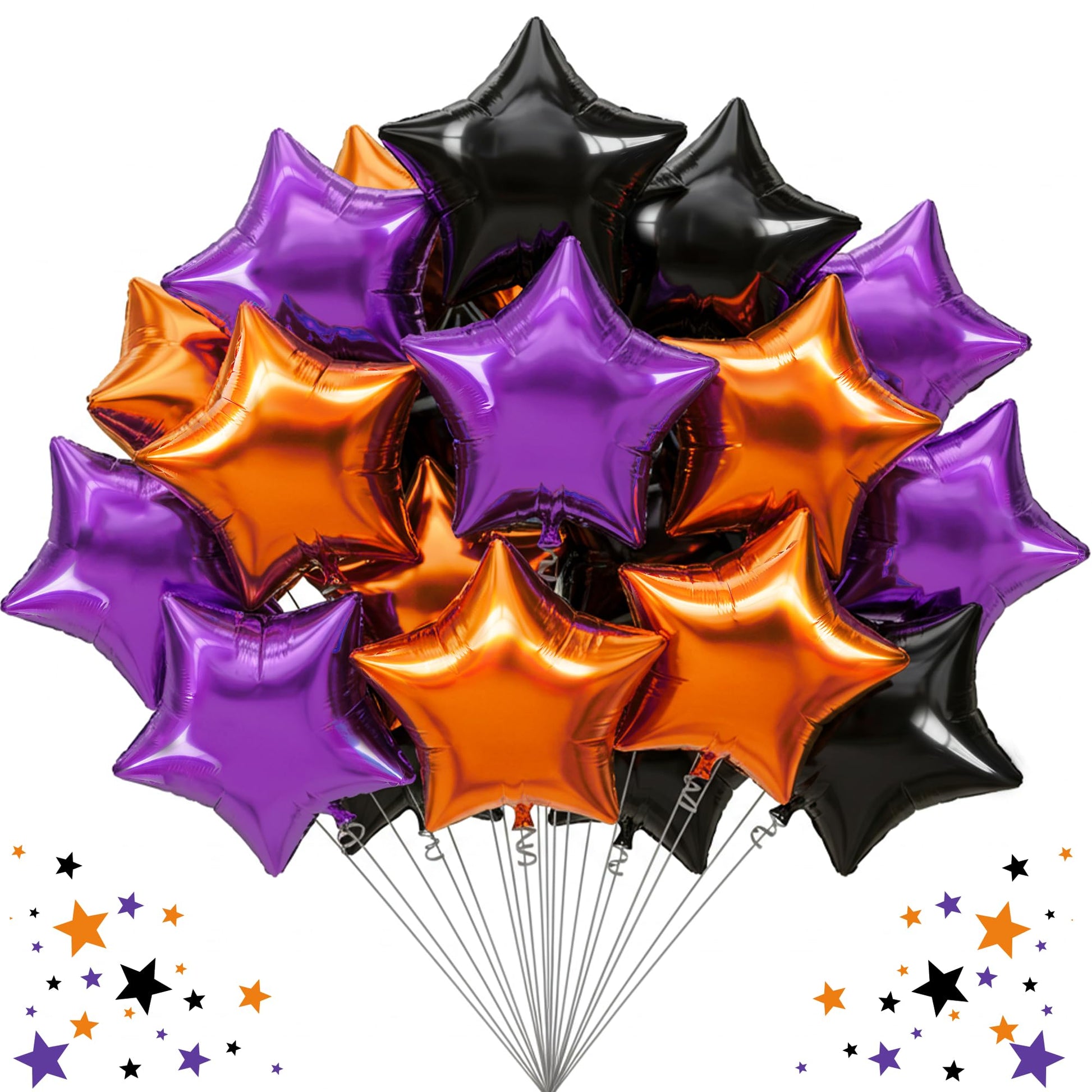 TONIFUL 30Pcs 18 Inch Large Orange Black Purple Star Shape Foil Balloons Big Stars Helium Mylar Ballons for Halloween Birthday W