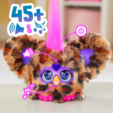 Furby Furblets Chee-Chee Mini Friend, Electronic Plush Toys For Girls & Boys 6+, Cheetah Print, Speaks Furbish & Plays Music, Series 4