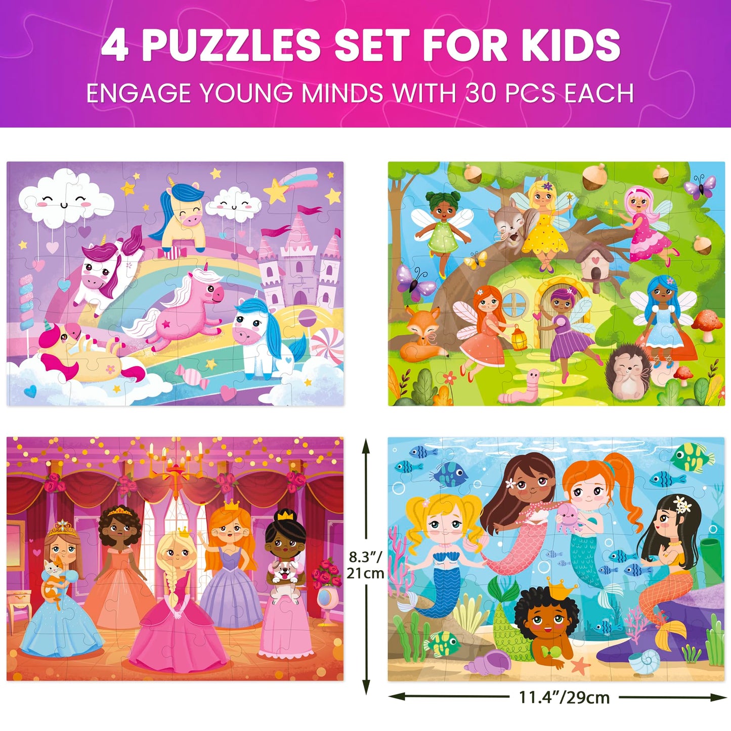 Quokka Puzzles For Toddlers 3-5 - 4 X 30 Pieces Puzzles For Kids Ages 2-4 - Meadow Girls Learning Jigsaw Puzzles For Kids 4-6 Ye