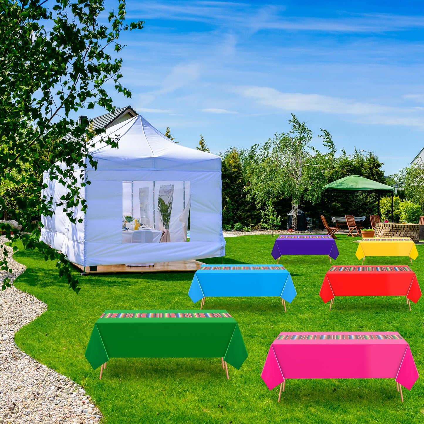 Remagr 6 Pcs Mexican Fiesta Tablecloth 54 x 108 Table Runner Plastic Fiesta Striped Table Cover for Taco Night Festive Mexican