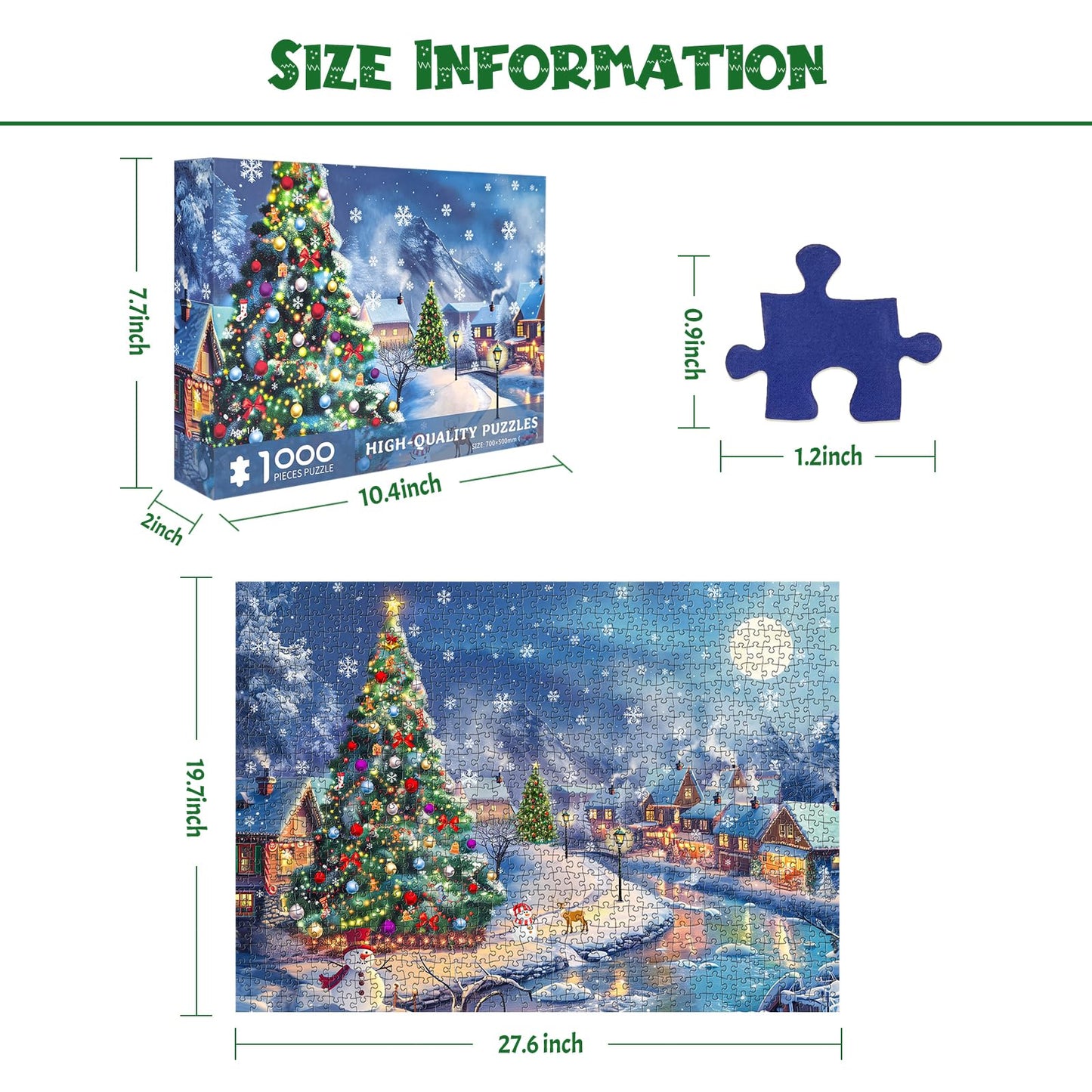 1000 Piece Puzzle For Adults Christmas Village Christmas Puzzle, Snowy Eve Christmas Puzzles 1000 Pieces, Christmas Scene 1000 P
