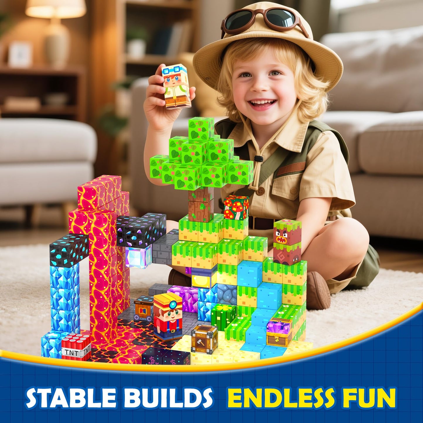 150PCS Magnetic Blocks  Build Mine Magnet World Set  Toddler Outdoor Toys STEM Construction Building Blocks Toy  Magnetic Tiles Sensory Kids Toys for 3+ Year Old Kids Boys Girls Ages 3 4 5 6