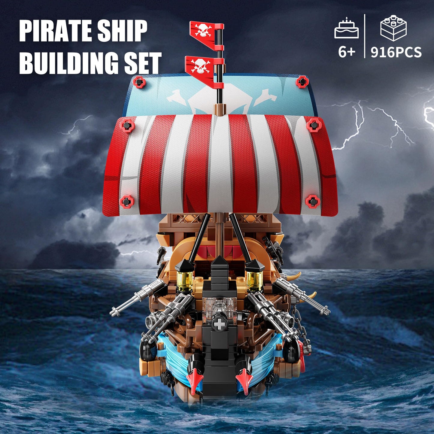 Tycole Pirate Ship Building Block Set With Lights,Creative Pirate Toys Compatible With Legos,Modern Boat Model Set,Idea Christma