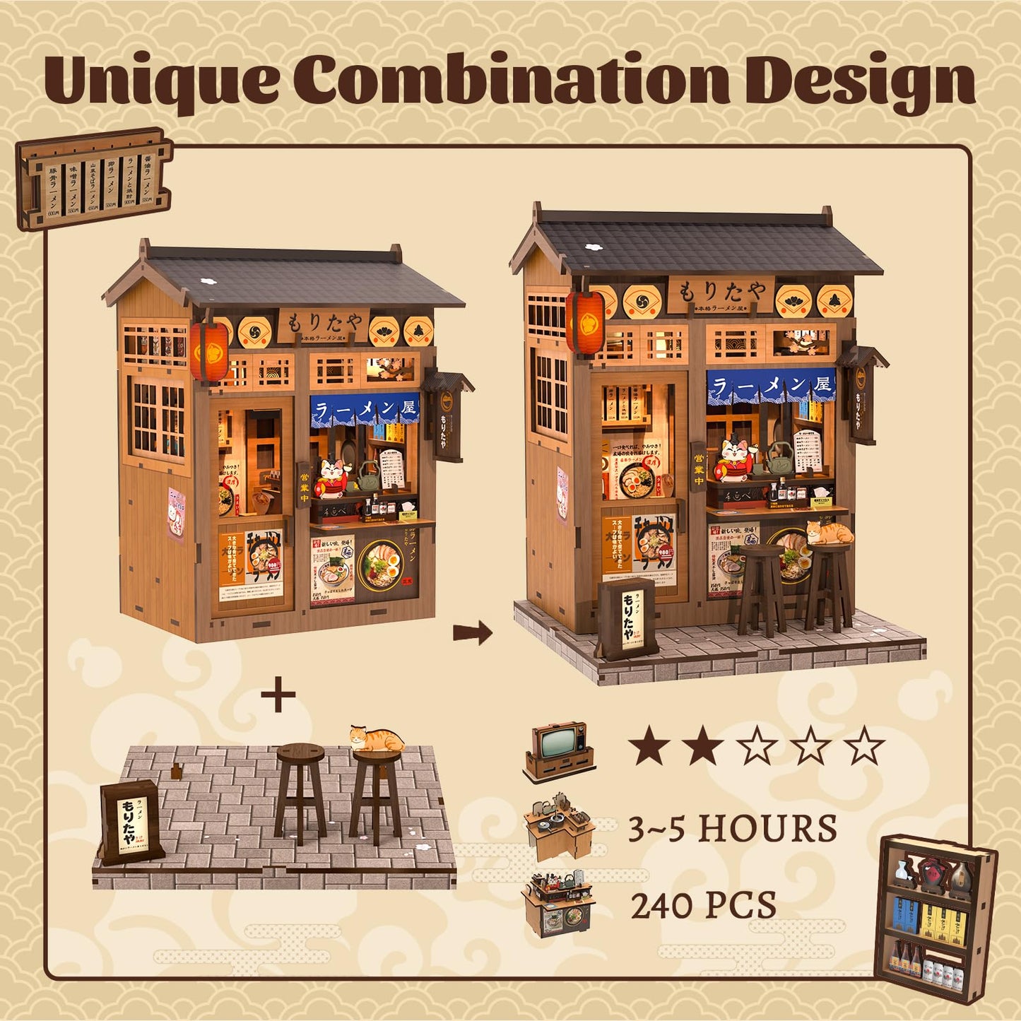 Fsolis Japanese Book Nook Kit - DIY Miniature Scene House Kit  3D Puzzles for mature-themeds  220 Wooden Pieces  Tiny House Mini Booknook Craft Shelf Decor  Gifts for Women Model Lovers (Morita-Ya Ramen)