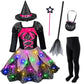 Light-Up Witch Costume for Little Girls Halloween Dress Up - Pink&Black Glowing Witch Costume Party Set with Broom & Hat & Wand & Bag & Pantyhose 3T 4T