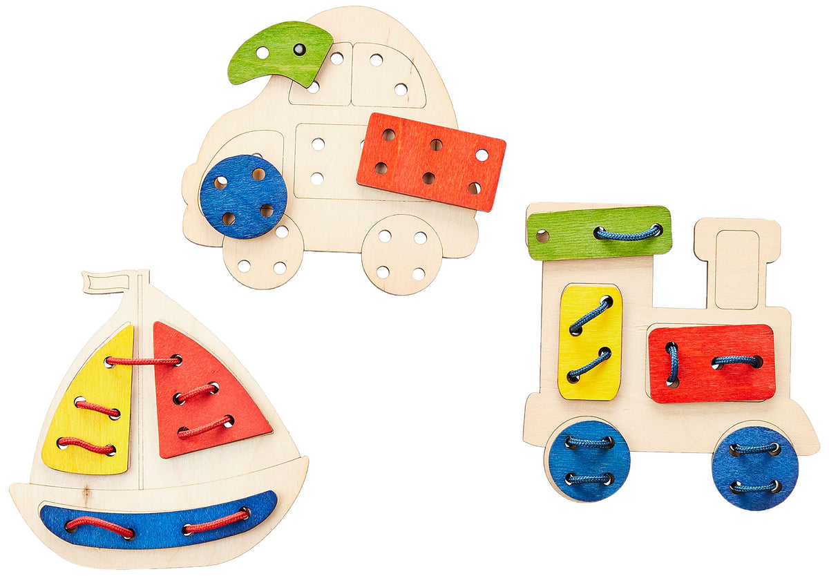 Funskool EkoplayLacing Pattern,Wooden,3 Shapes for Lacing Pieces,Puzzle,for 3 Year Old Kids and Above,Toy