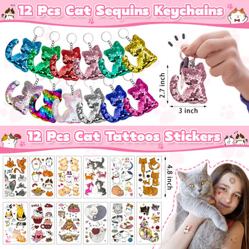 Joyvorite 158Pcs Cat Party Favors Set with Cat Headband Keychains Tattoo Stickers Erasers Slap Bracelets Hairpin Goodie Bags Cat
