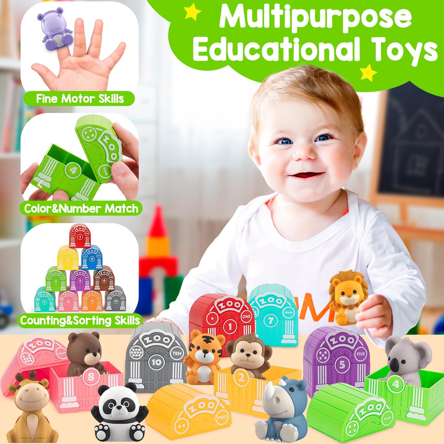 KMUYSL Safari Animals Learning Toys, 20 Pcs, Brightful Colors, Medium Size, Montessori Educational Gift for Toddlers 12-18 Months