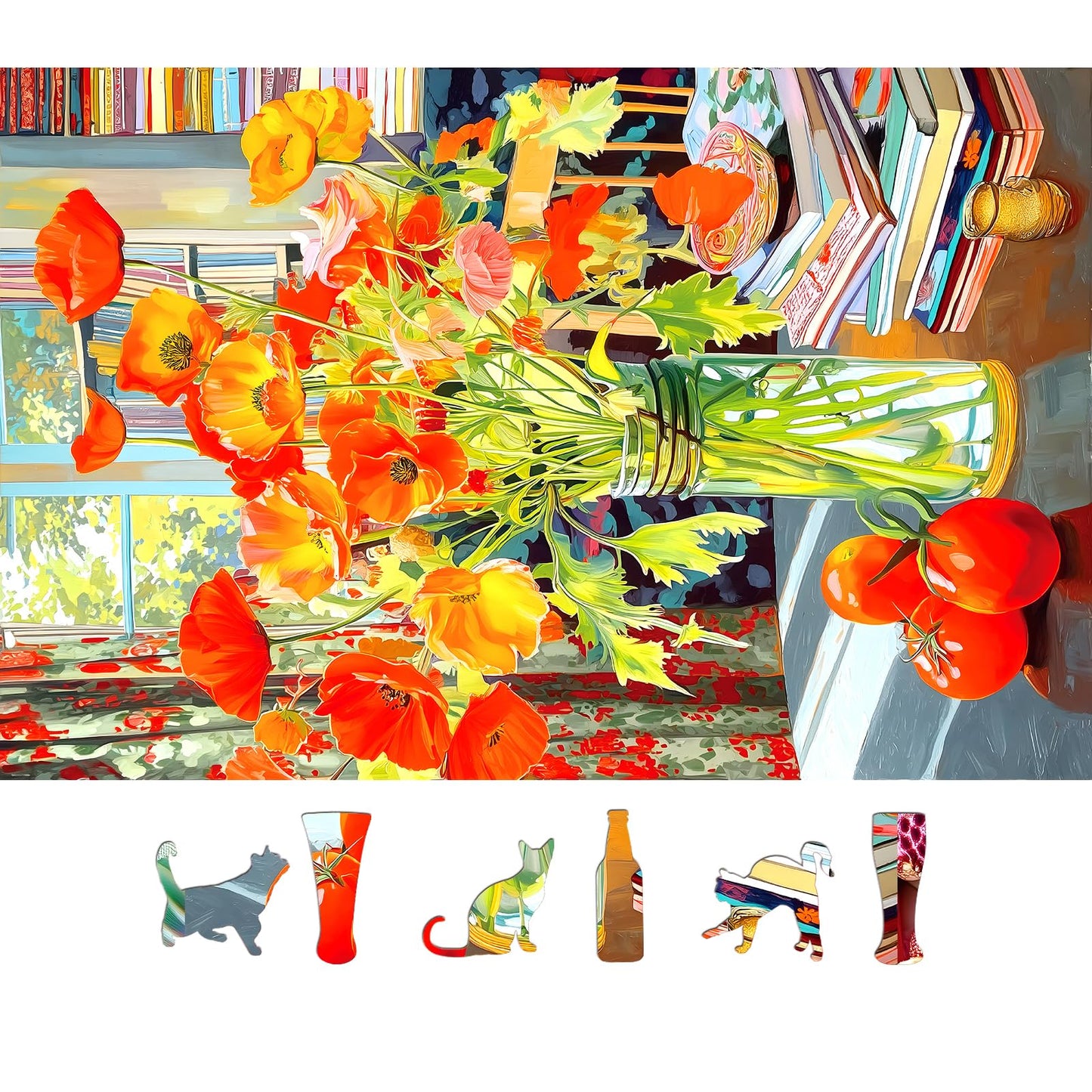 500 Piece Jigsaw Puzzle for mature-themeds Orange Floral Art enhanced 15 x23  Beautiful Flowers Large Piece Puzzle with Books Tomatoes Still Life Challenging Gift for Women  Men  Puzzle Lovers