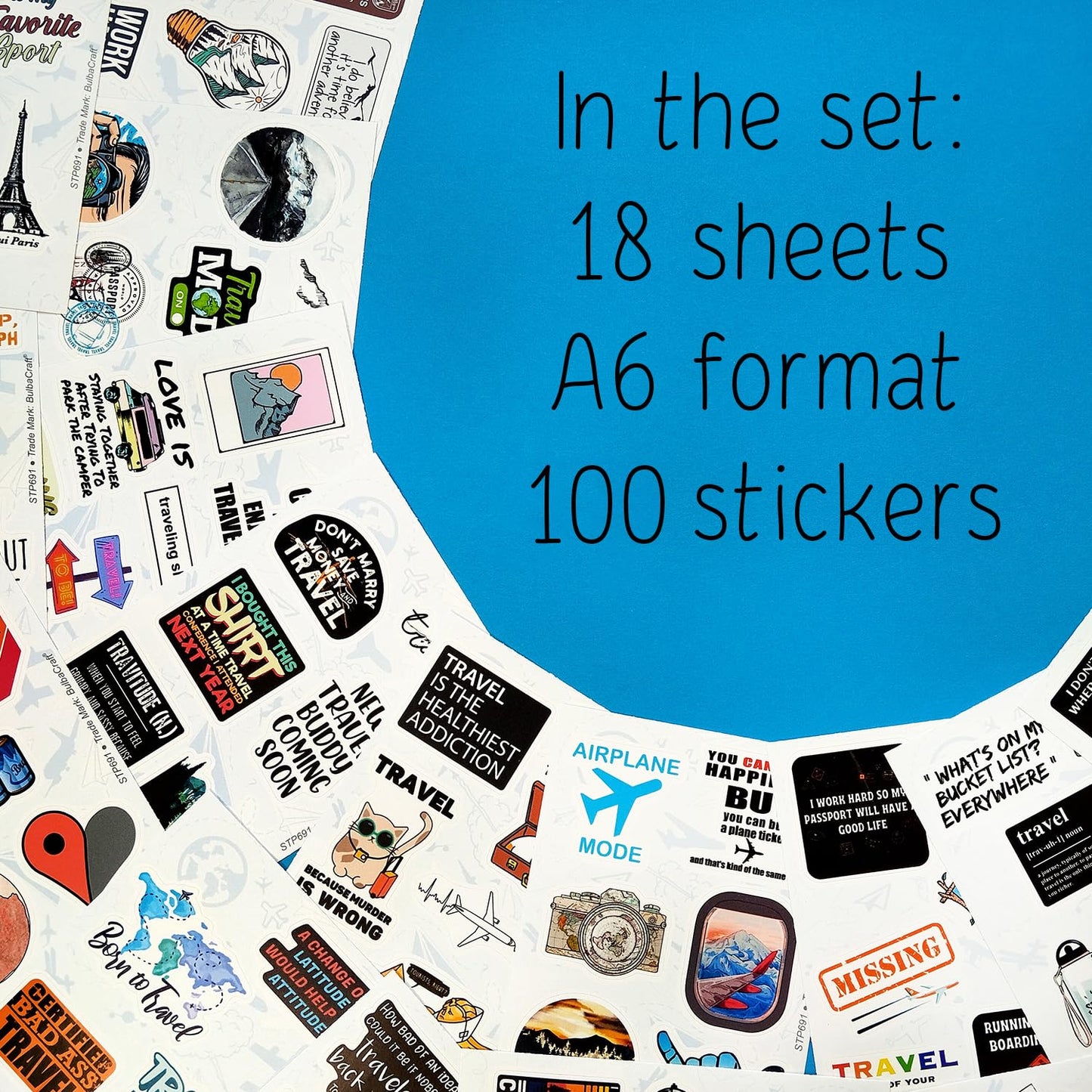 Bulbacraft 100Pcs Funny Travel Stickers, Scrapbook Stickers Travel - Traveler Sticker Pack For Laptop, Travelers Notebook Access