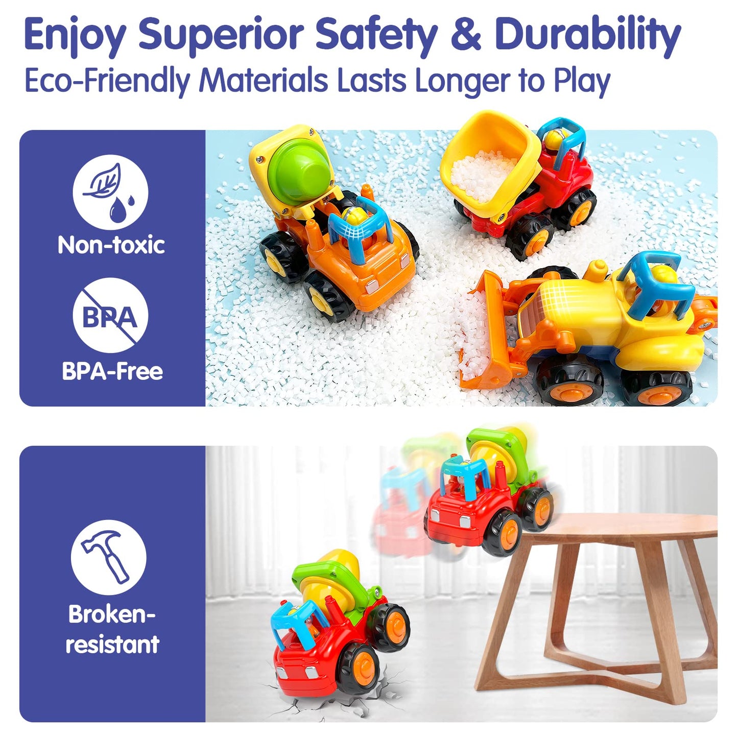 HOLA Toys for 1 Year Old Boy Birthday Gift - 4 PCS Toy Trucks Toddler Boy Toys, 4WD Friction Power Car Toys for 2 Year Old Boy T