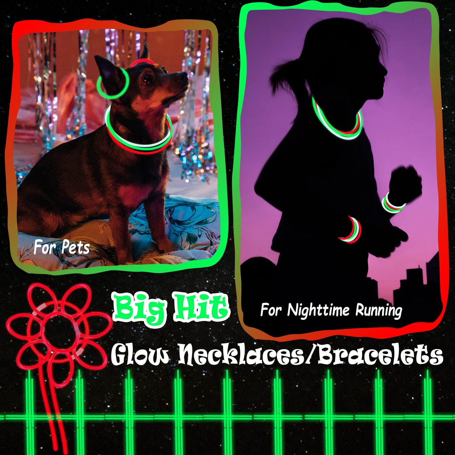 ILHSTY 150 Pcs 8 Green Red White Glow Sticks Glow Necklaces In The Dark Party Favors Supplies Bright GlowSticks Bulk with Acce