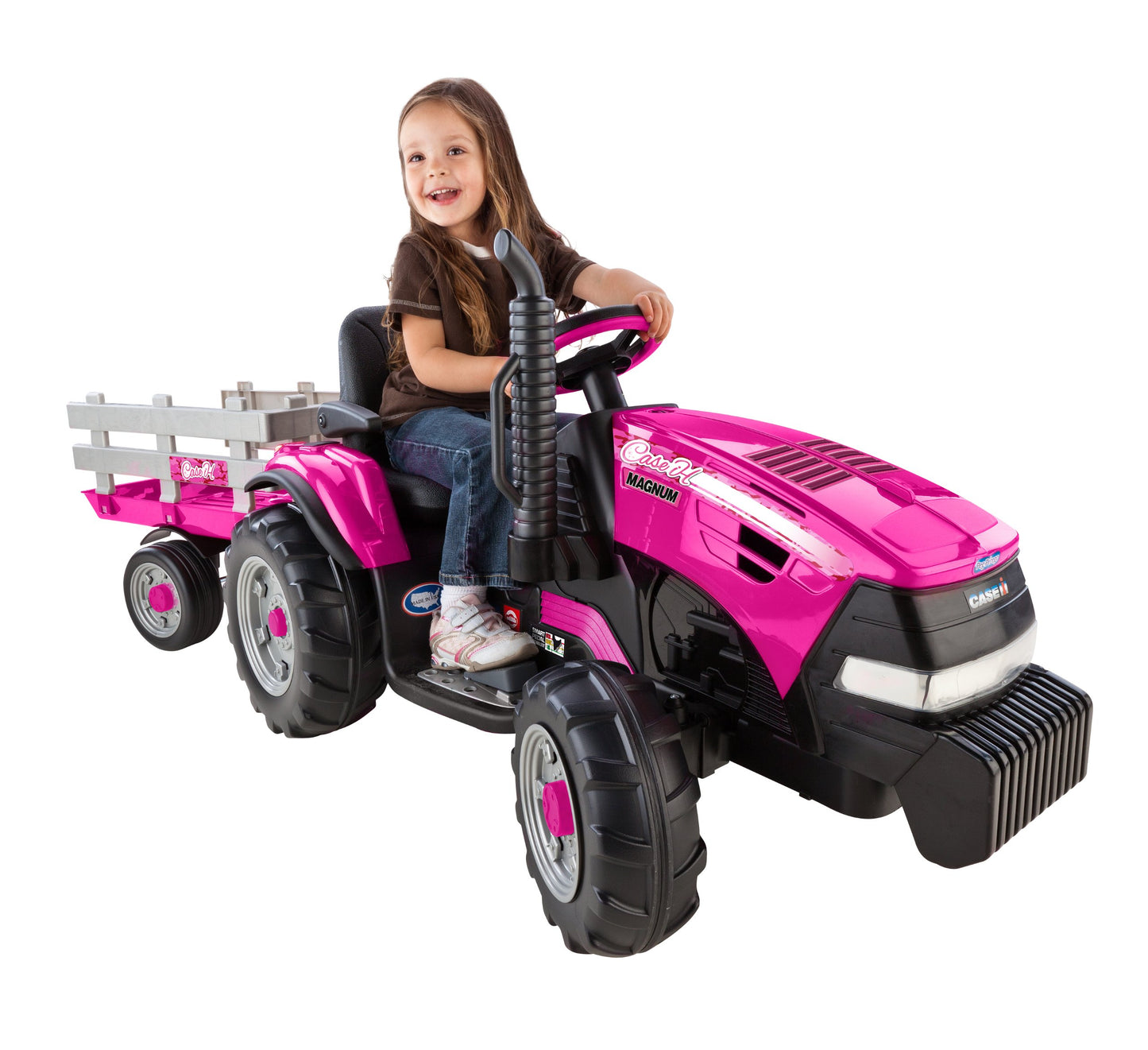 Peg Perego Case Ih Magnum Tractor And Trailer 12 Volt Ride On, Pink