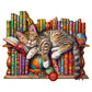 Wooden Puzzles for mature-themeds  Snoozing Cat Wooden Jigsaw Puzzles for mature-themeds  Library Kitten Wood Puzzles mature-themed  Unique Animal Shape  Gift for Cat Lovers & Friends  Home Decor (L -13.4 * 10.8in -280 pcs)
