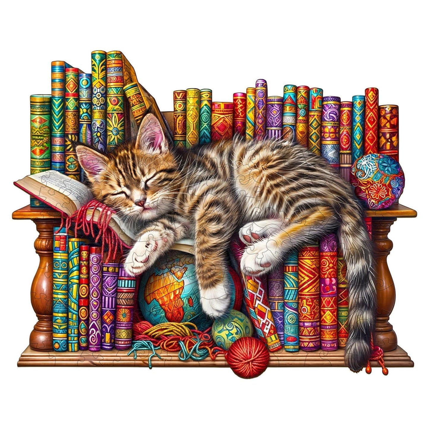 Wooden Puzzles for mature-themeds  Snoozing Cat Wooden Jigsaw Puzzles for mature-themeds  Library Kitten Wood Puzzles mature-themed  Unique Animal Shape  Gift for Cat Lovers & Friends  Home Decor (L -13.4 * 10.8in -280 pcs)