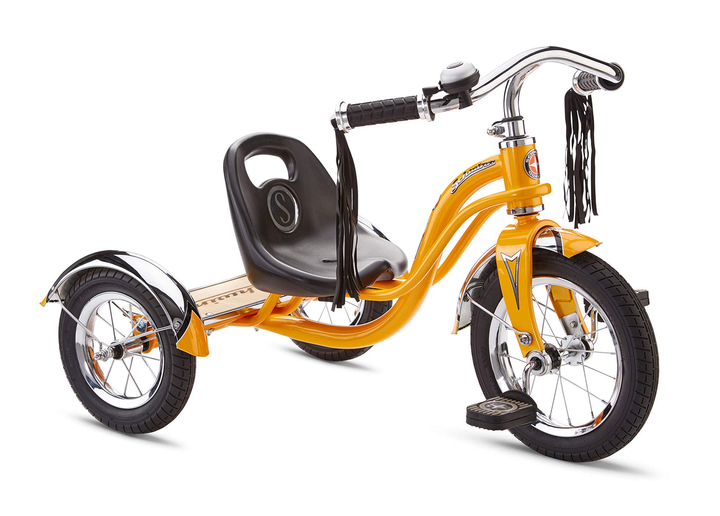 Schwinn Roadster Bike for Toddler, Kids Classic Tricycle, Low Positioned Steel Trike Frame with Bell and Handlebar Tassels, Rear