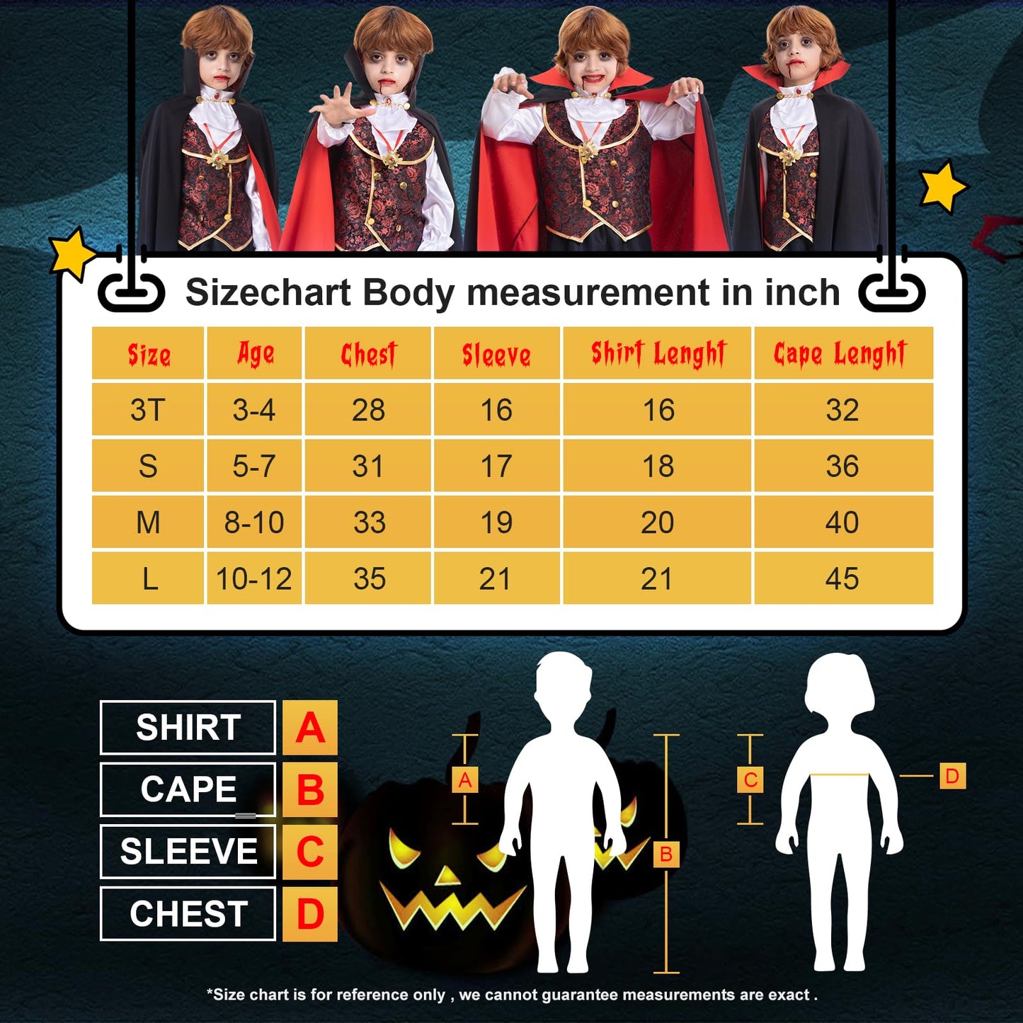 Vampire Costume For Boys Scary Halloween Party, Vampire Teeth Cosmetic Kit Included