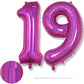 19Th Birthday Laser Hot Pink Balloons, Large Foil Number 19 Balloons For Women Anniversary Decor, 40'' Self Inflating Bright Pin
