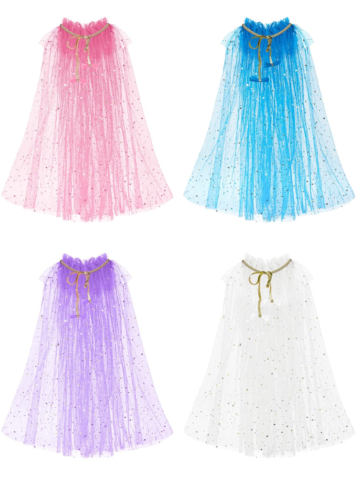 Jiuguva 4 Pcs Princess Cape Girls Princess Cloak Princess Accessories For Little Girls Blue Cape For Kids Cosplay Party (Large)