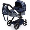 Bayer Design Dolls: Pram Xeo - Blue & White Stars - Dolls Up To 18'', Shoulder Bag, Convertible To Pushchair, Adjustable Handle,
