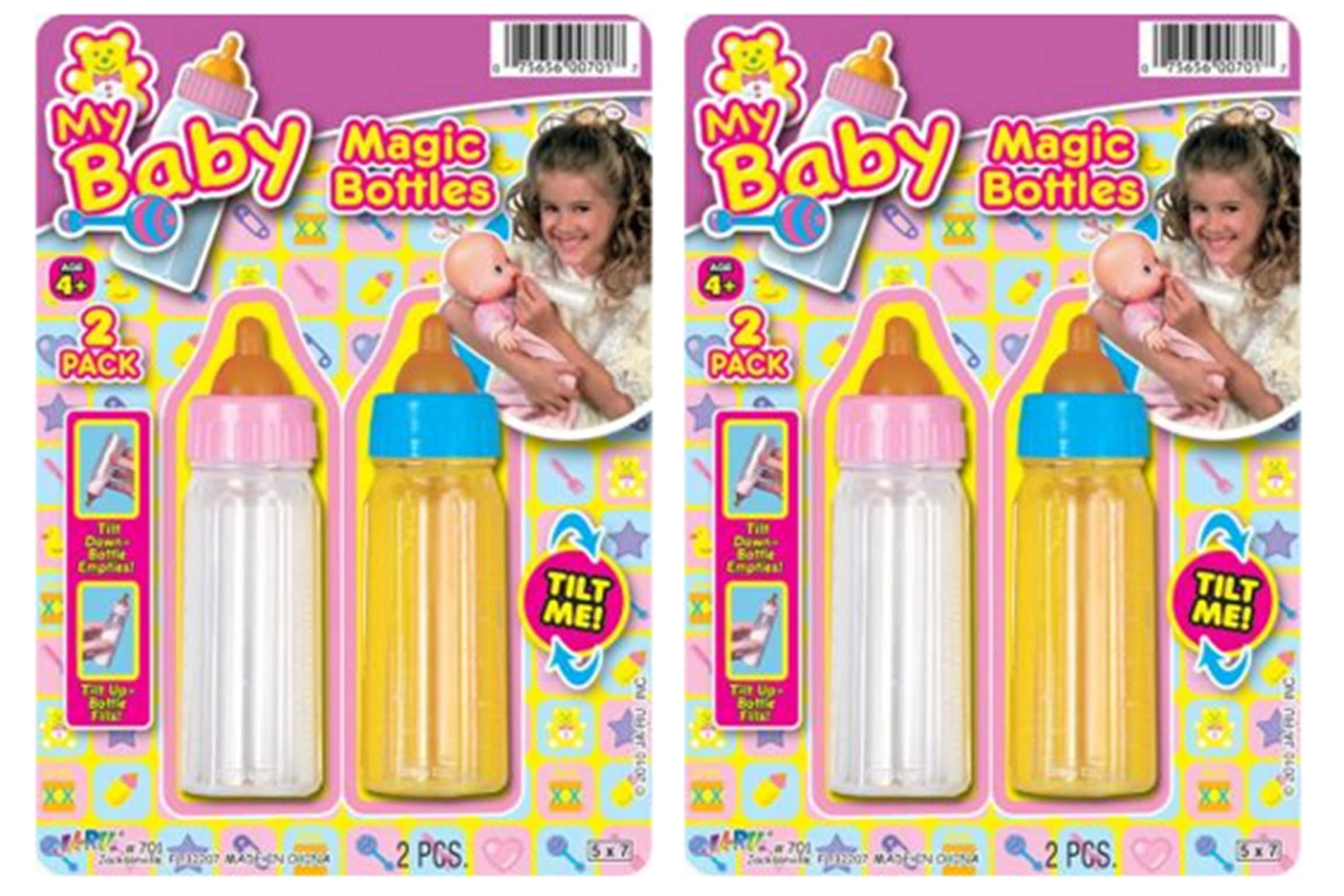 Ja-Ru Magic Baby Doll Bottles (2 Packs Of 2 Bottles) Milk Bottle And Juice Bottle, Baby Doll Accessories. Set With 2 Bottles. 701-2