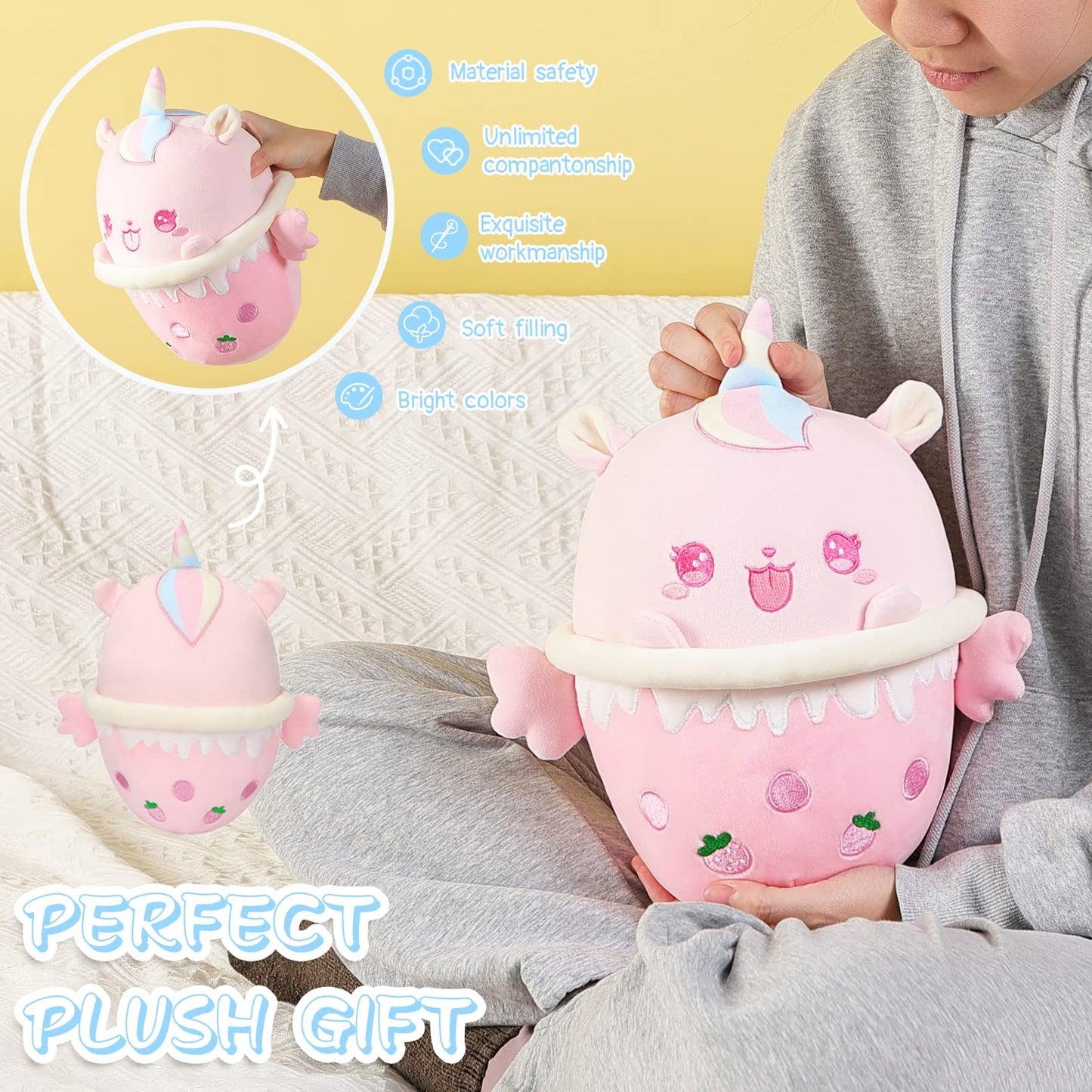 Aixini Unicorn Boba Plush 10 Inch Bubble Tea Stuffed Animal Cute Soft Boba Milk Tea Food Plushie Toy