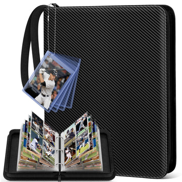 Mlikero Trading Card Binder, 4 Pocket Card Binder With Card Display, 440 Double Sided Pocket Sports Card Binder, Premium Card Binders Compatible With Mtg, Tcg, Baseball Cards(Black)