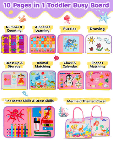 Safeli Toddler Busy Board, Montessori Toys For 1 2 3 Year Old Girl Birthday Gifts - Educational Busy Book, Kids Sensory Toy, Pre