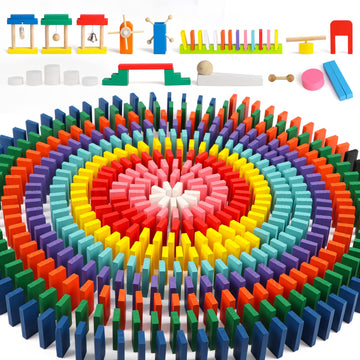 1000 Pcs Bulk Dominoes Set For Kids With Extra 11 Blocks, Wooden Building Blocks 10 Colors Dominoes Racing Tile Games Educational Toy For Kids Birthday Party With Storage Bag