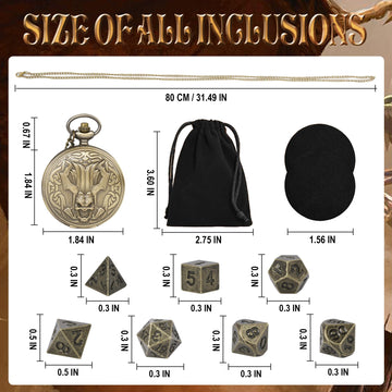 Kabinka DND Dice Set, 7pcs Mini Metal Dice with Pocket Watch Shell, Portable D&D Dice with Necklace, Dungeons and Dragons Dice f