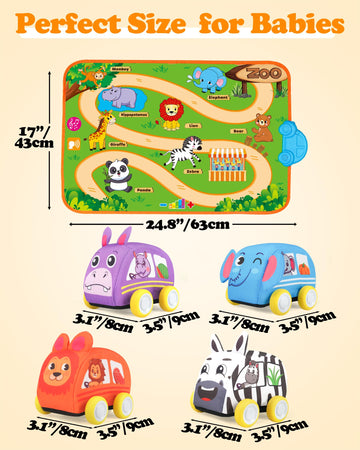 Helsort Baby Car Toys for 1 Year Old Boy with Musical Playmat, Animal Sounds and Pull Back Vehicles for Toddlers 1-3, Soft Baby