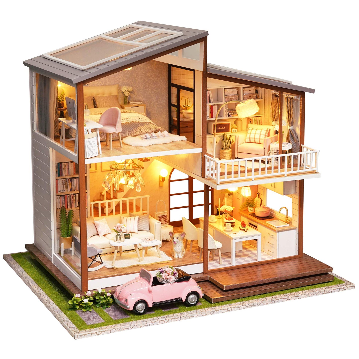 Spilay DIY Dollhouse Miniature with Wooden Furniture DIY Dollhouse Kit Large Villa Model with LED Light & Music Box 1:24 Scale Creative Room Gift for mature-themed Teenager