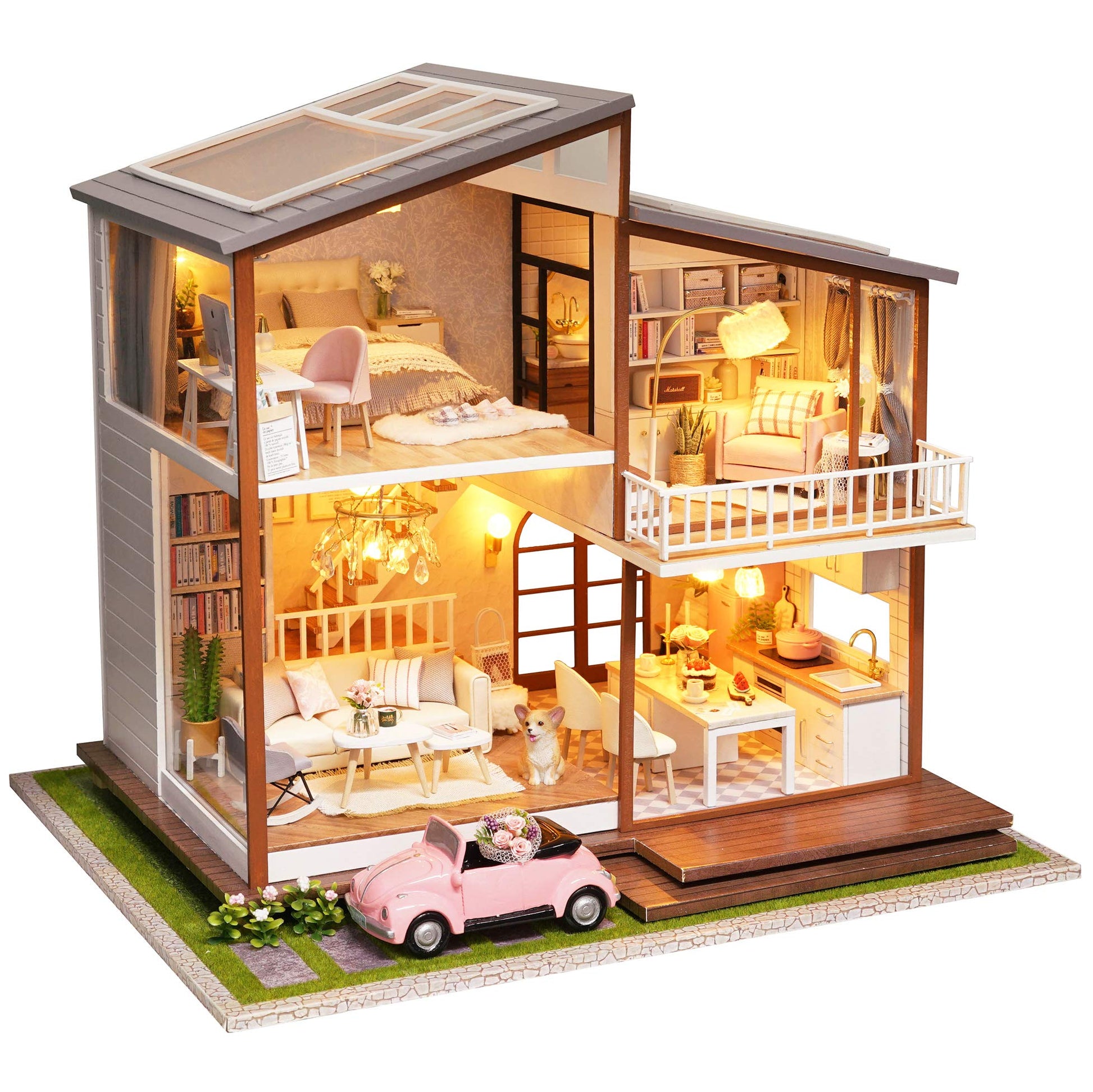 Spilay DIY Dollhouse Miniature with Wooden Furniture DIY Dollhouse Kit Large Villa Model with LED Light & Music Box 1:24 Scale Creative Room Gift for mature-themed Teenager