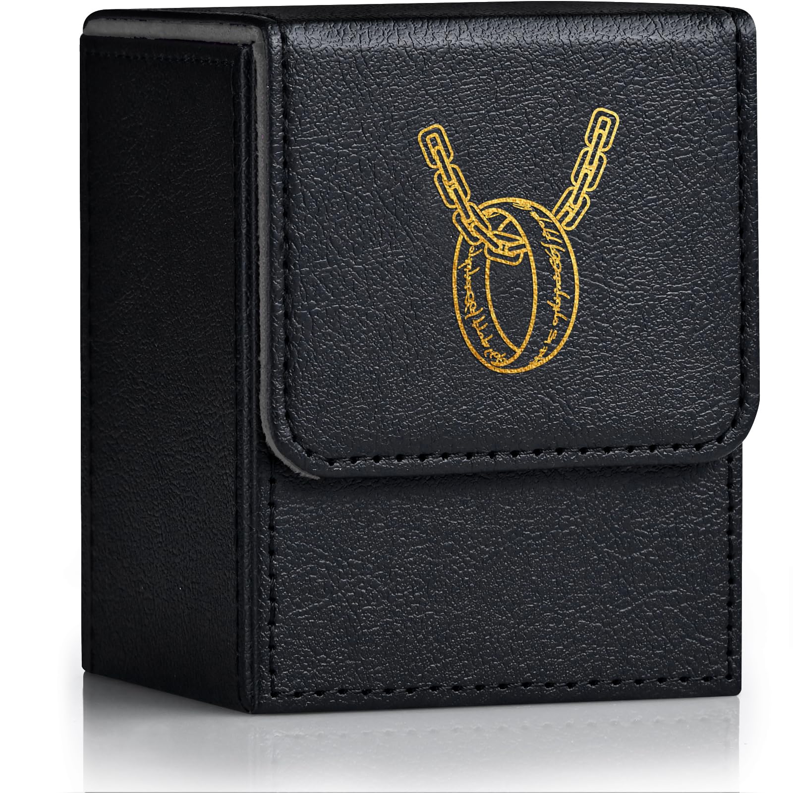 Zlca Card Deck Box For Mtg Cards With 2 Dividers, Card Storage Box Fits 100+ Single Sleeved Cards, Pu Leather Tcg Card Deck Case Holder For Magic Commander Yugioh (Black,Ring)