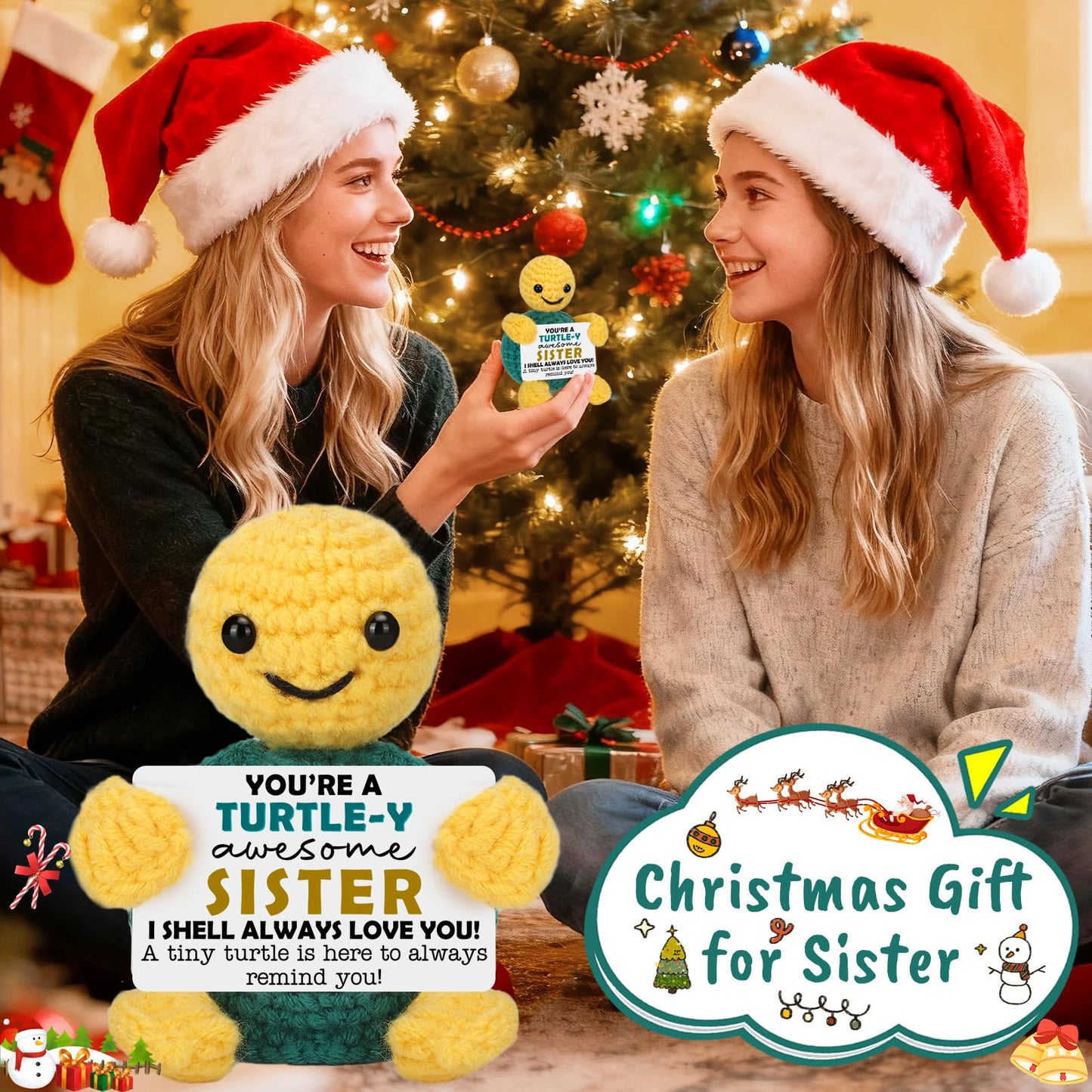 Christmas Sister Gifts from Sisters  Birthday Stocking Stuffers Sister Gifts for Women Girls mature-themed  I Love You Sister in Law Bestie Soul Sister Gift Presents Small Cute Handmade Knitted Crochet Turtle