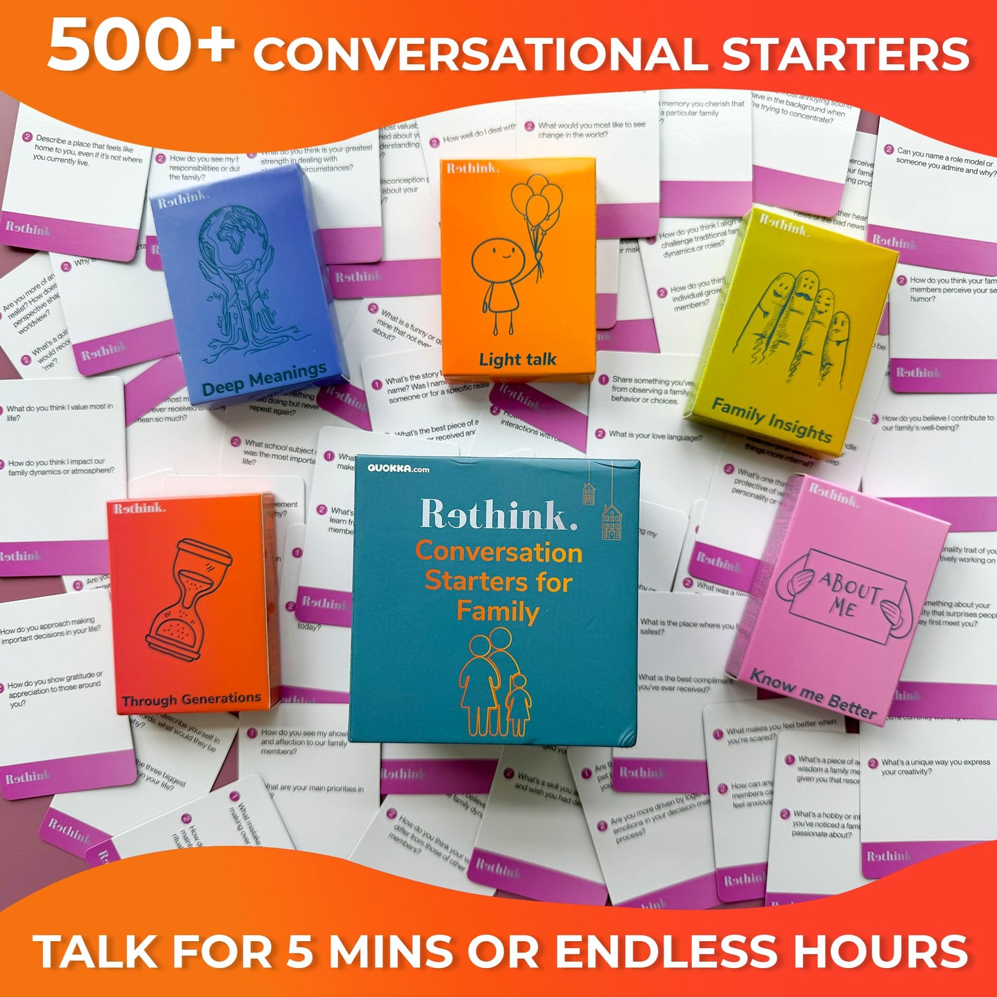 Quokka Conversation Cards Game - Family Edition | 500 Questions | Premium Version | Share Thoughts - Fun Talking Board Game For Family Night