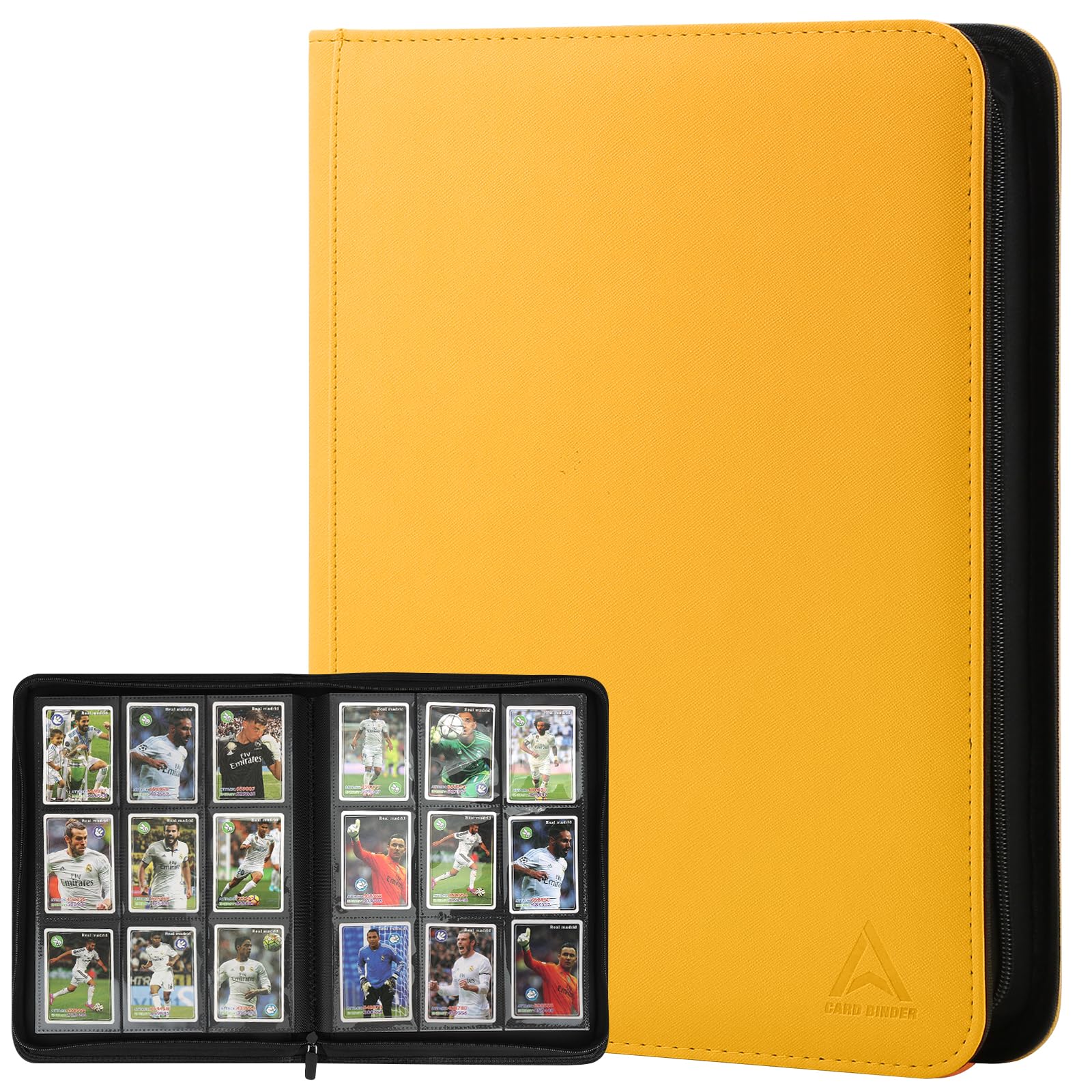 Arkeiliy Card Binder 9 Pocket  Double Sided Pockets Trading Card Binder with 30 Sleeves  enhanced Zip Trading Card Holder Collector Album Holds 540 MTG (yellow)
