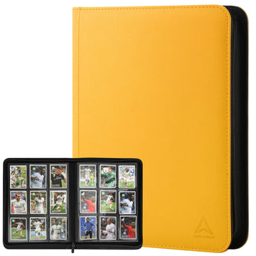 Arkeiliy Card Binder 9 Pocket  Double Sided Pockets Trading Card Binder with 30 Sleeves  enhanced Zip Trading Card Holder Collector Album Holds 540 MTG (yellow)