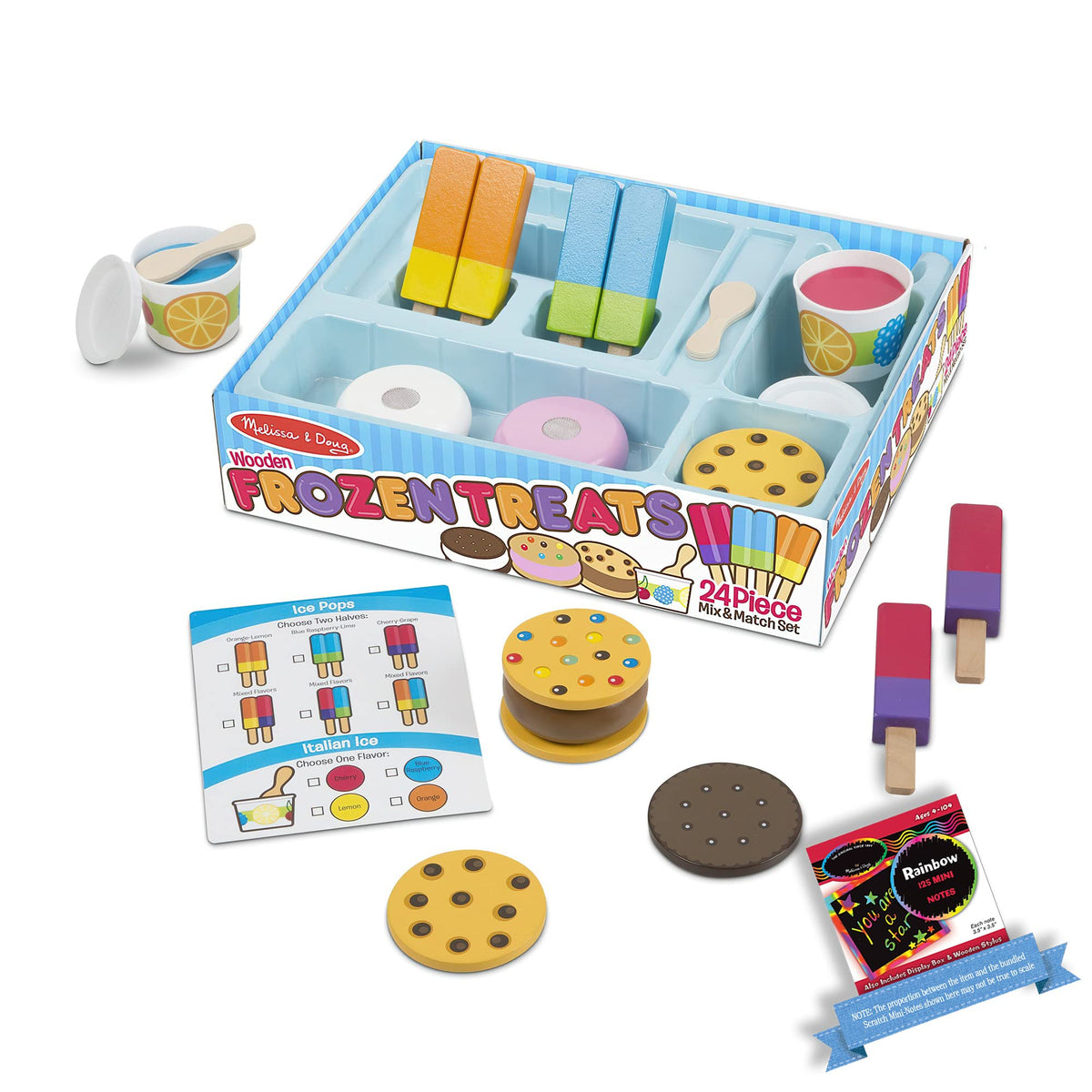 Melissa & Doug Frozen Treats: Wooden Play Food Set Bundle with 1 Theme Compatible M&D Scratch Fun MiniPad (09869)