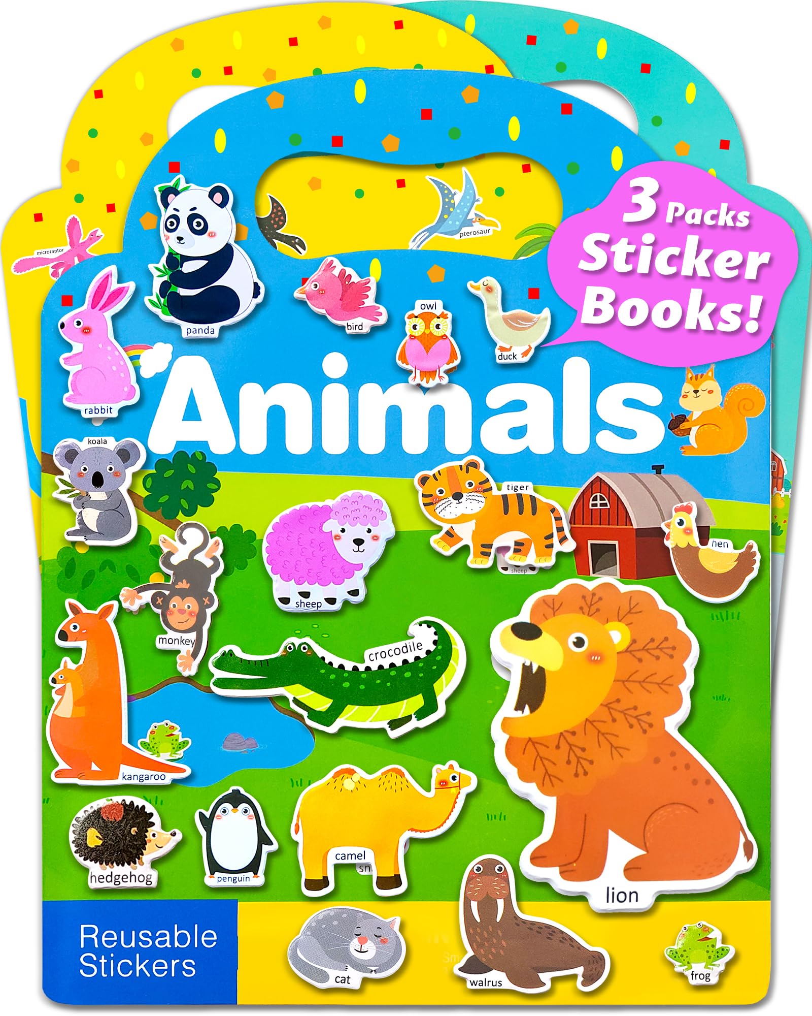 Walenced Puffy Reusable Sticker Book For Toddlers 2-4 Years, 3 Sets Stickers For Kids, Toddler Sticker Book Ages 1-3, 96 Pcs Tod