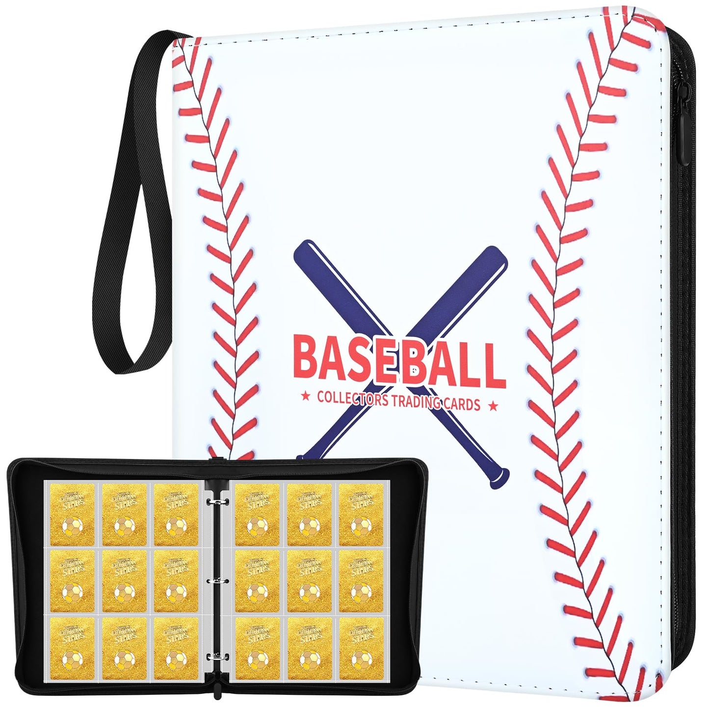 9 Pockets Trading Card Binder With 900 Double-Sided Pockets, Pu Zipper Top Loader Binder With 50 Removable Sleeves For Basketbal