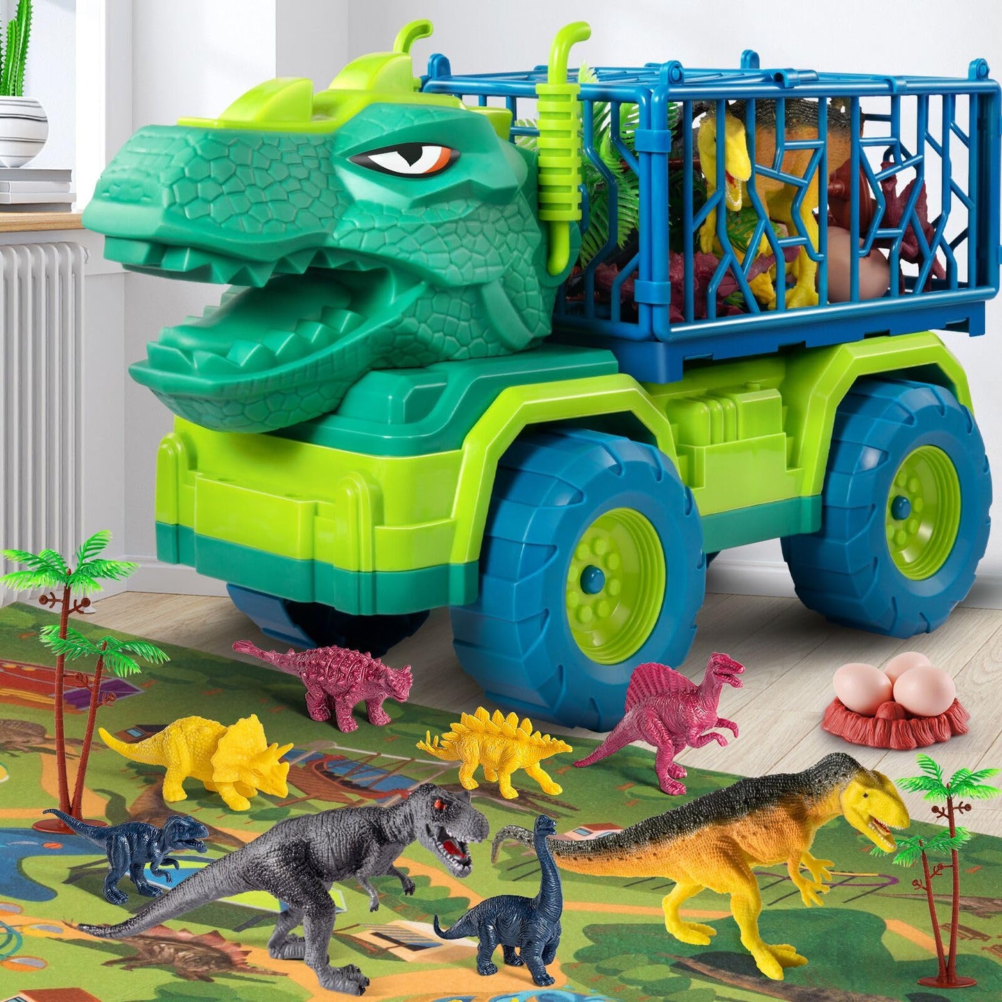 Jukudahu Dinosaur Truck Toys For 3 4 5 6 7 Years Old Boy - Dinosaur Toys For Kids 3-5 Tyrannosaurus Transport Car Carrier Truck