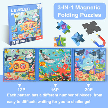 Astaron Magnetic Puzzles For Toddlers, 12-16-20 Pieces Ocean Learning Magnet Puzzles For Road Trip, Educational Travel Toys Car